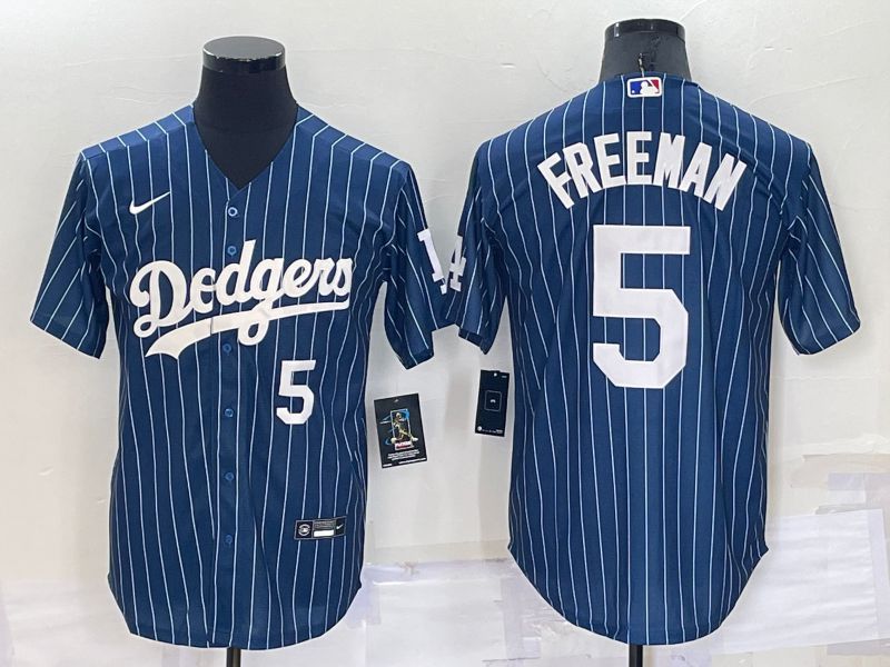 Men Los Angeles Dodgers #5 Freeman Blue Stripe Throwback Nike 2022 MLB Jerseys1->los angeles dodgers->MLB Jersey